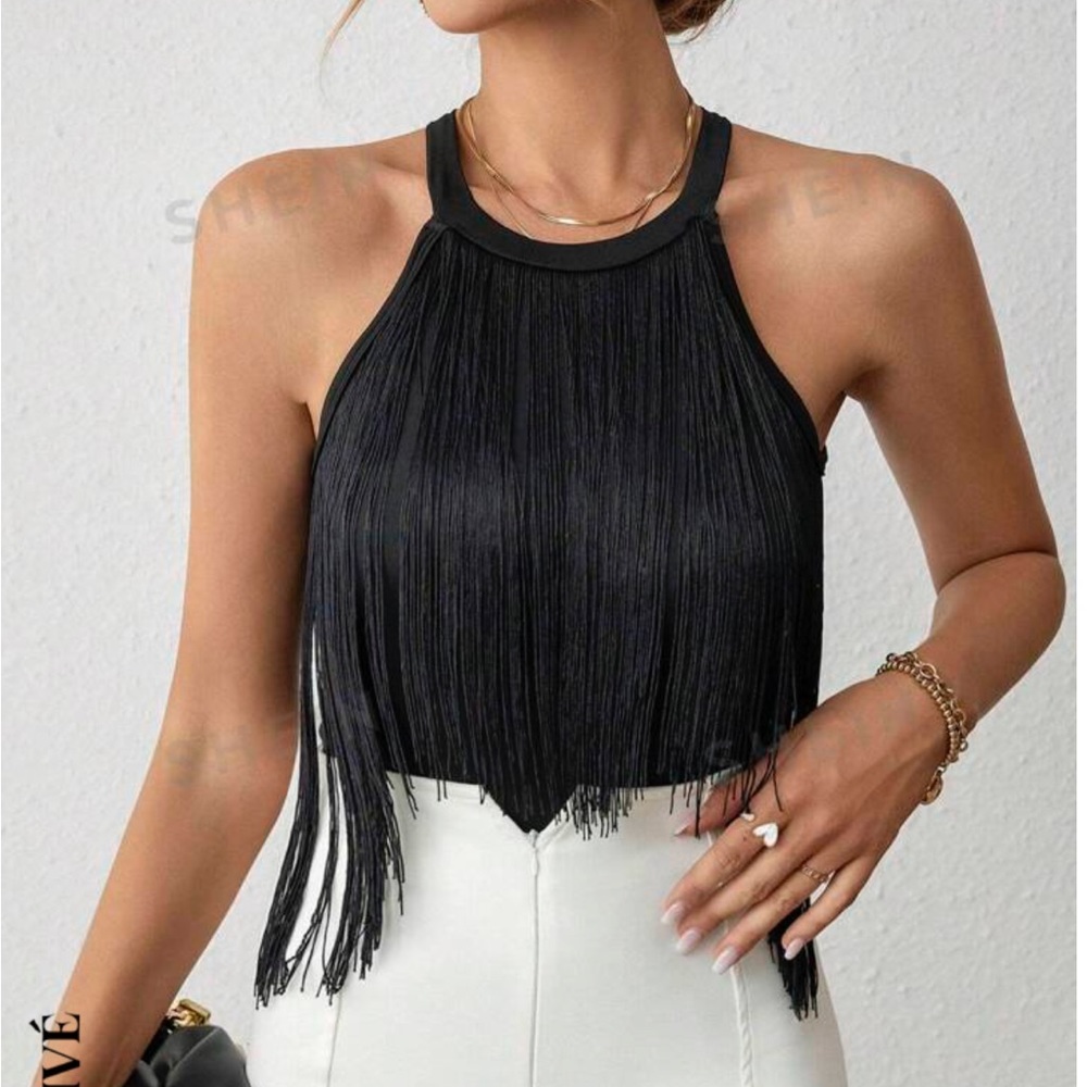 SHEIN Privé Ladies' Fringe Halter Neck Vest